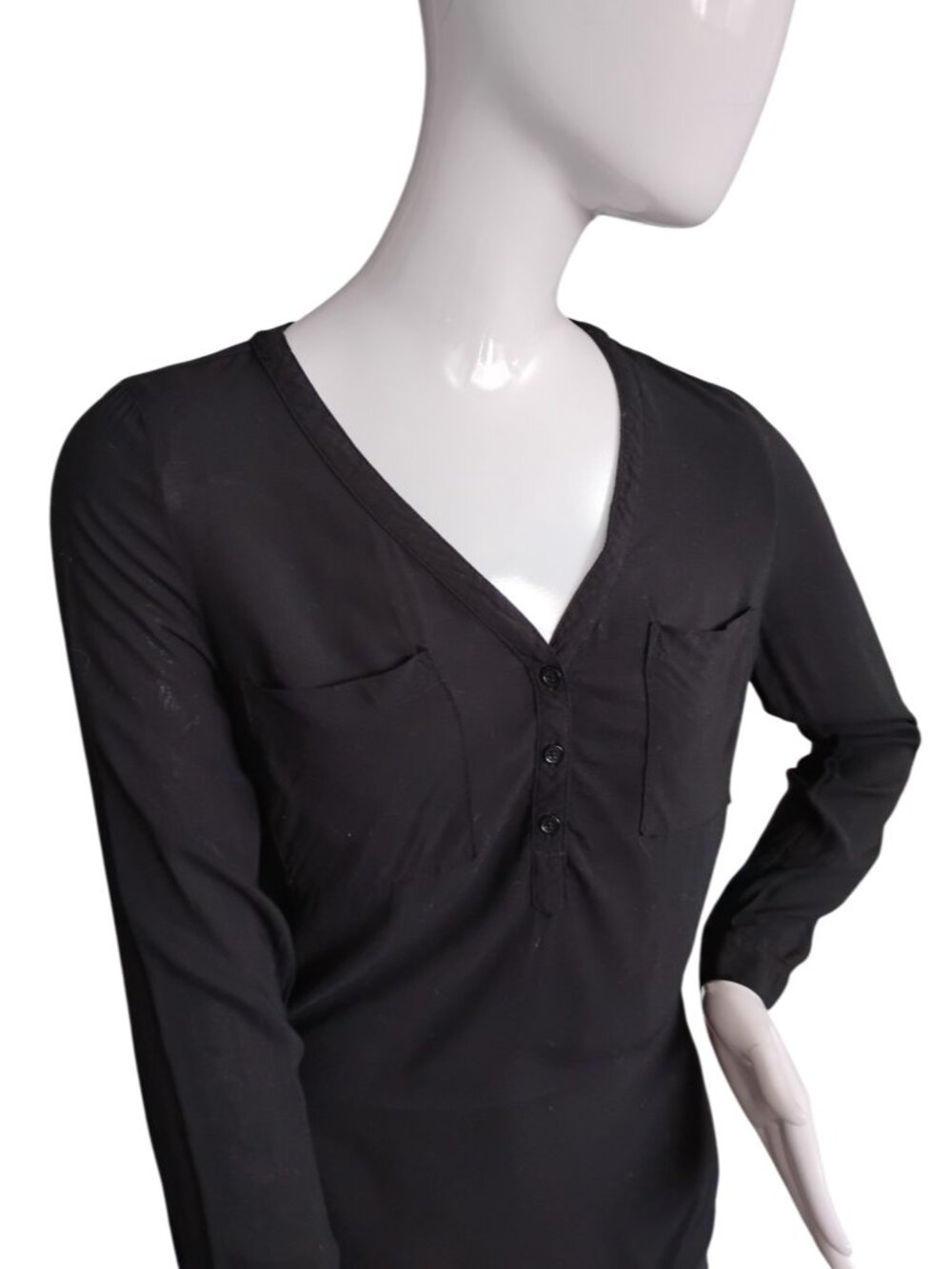 Old Navy 100% Rayon Blouse Button Up Long Sleeve Size XS Black V Neck